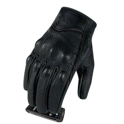 Carbon Armor Black Leather Biker Gloves - Beanie Helmets