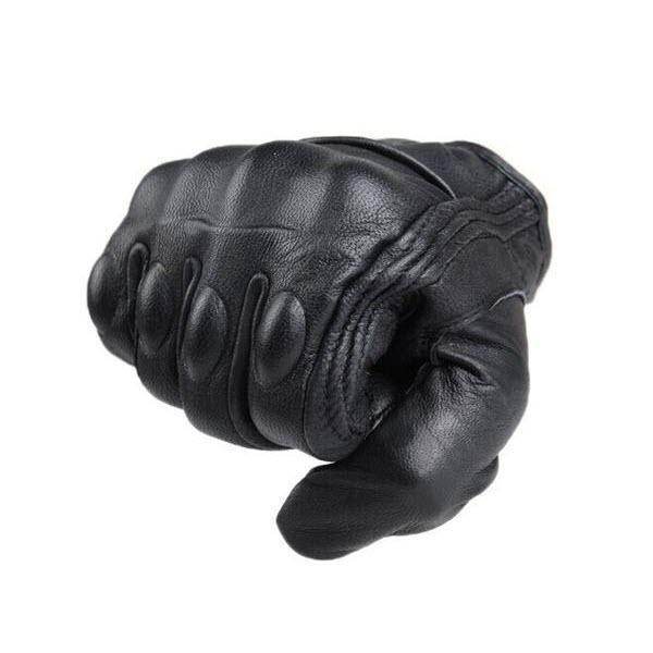 Carbon Armor Black Leather Biker Gloves - Beanie Helmets