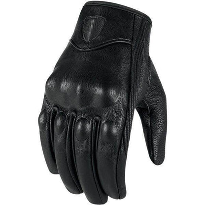 Carbon Armor Black Leather Biker Gloves - Beanie Helmets