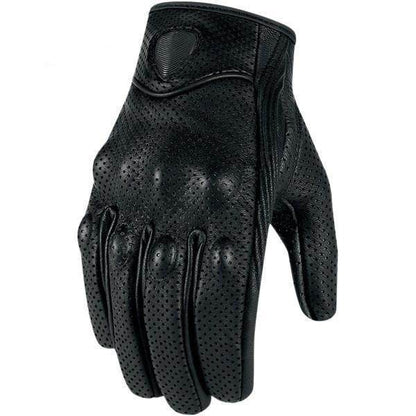 Carbon Armor Black Leather Biker Gloves - Beanie Helmets