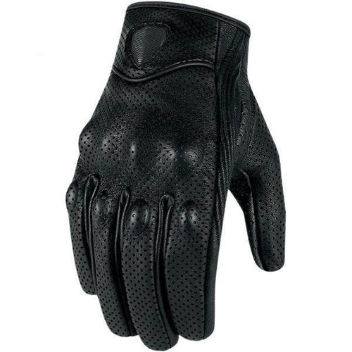 Carbon Armor Black Leather Biker Gloves - Beanie Helmets