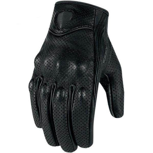 Carbon Armor Black Leather Biker Gloves - Beanie Helmets