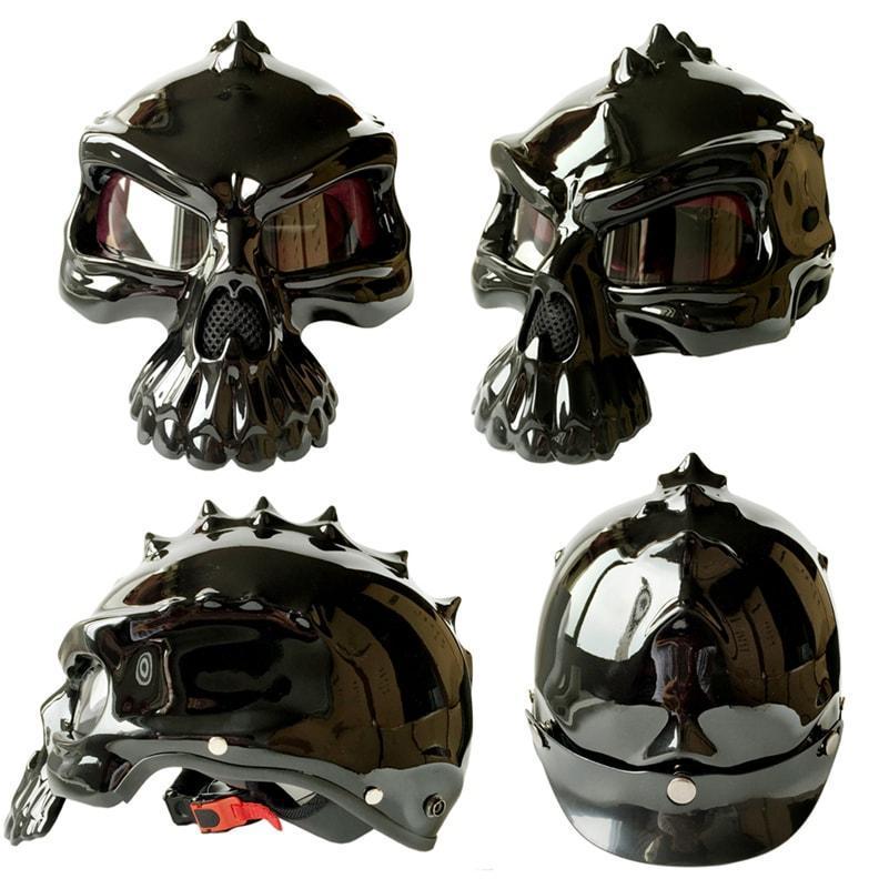Family Avenue Skull Motorcycle Helmet Bright Black / M