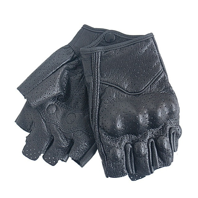 Carbon Armor Leather Biker Gloves / Open Fingers