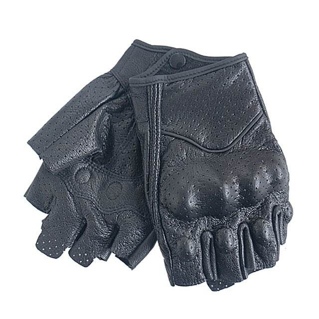 Carbon Armor Leather Biker Gloves / Open Fingers - Beanie Helmets